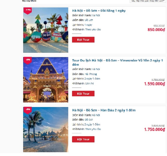 Giá tour du lịch Đồ Sơn của Kavo Travel được công khai minh bạch trên website